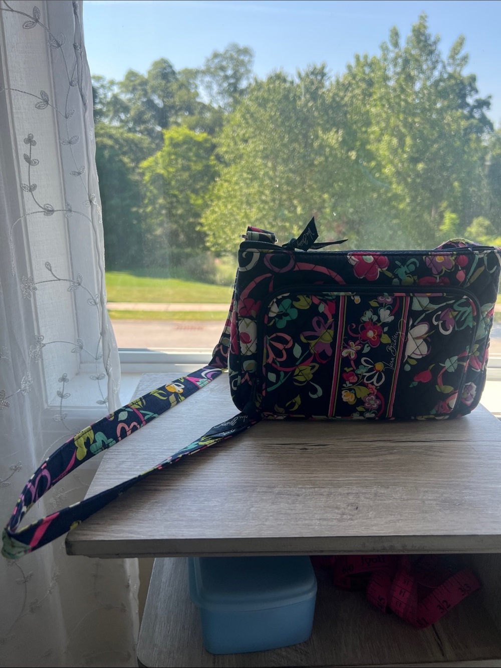 Vera Bradley Black Floral Quilted Crossbody Bag with Multicolor Accents